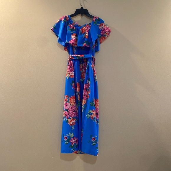 Eliza J Blue Floral Maxi Dress Off the Shoulder size L - Picture 2 of 3